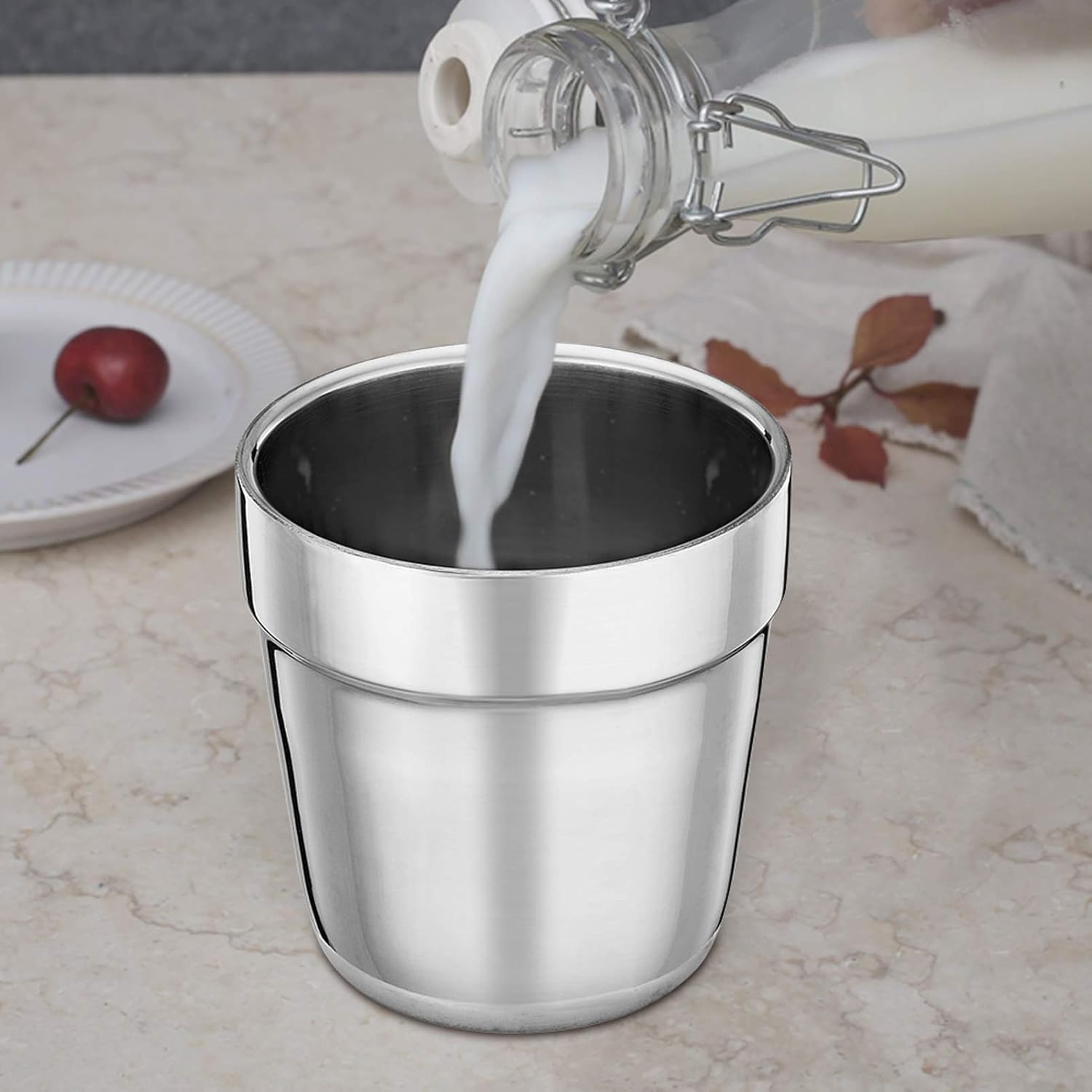 TeamFar Coffee Cup Espresso Cup Mug Set of 4, Double Wall Stainless Steel Tea Cups, Reusable & Stackable, Mirror Finish & Dishwasher Safe - 6 Ounce - Image 6