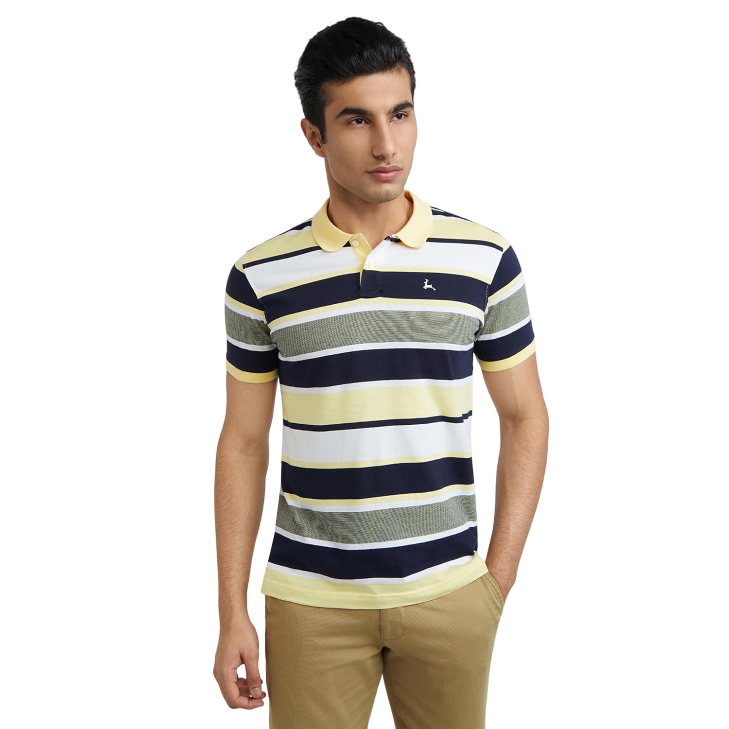 Men's Yarn Dyed Pattern Regular Fit Pure Cotton Half Sleeve Polo Neck Casual T-Shirt-image-7