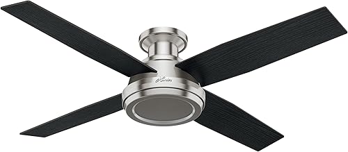 Hunter Fan Company 59247 Dempsey - Ventilador de techo de perfil bajo con control remoto 52 pulgadas acabado de níquel cepillado