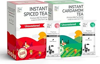 TeaFit Premium ZERO SUGAR Instant Masala & Cardamom Tea Premix Pack (10 Sachets each) | Instant Milk Tea Powder | Strong Masala & Elaichi Chai | Ready to Drink | Diabetic Friendly (280gm)