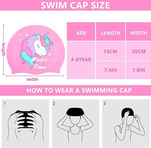 Miniatura 5 de Gorras de natación para niñas edad 2-6 gorro de natación de silicona impermeable duradero para cabello corto con gafas de natación tapón para las