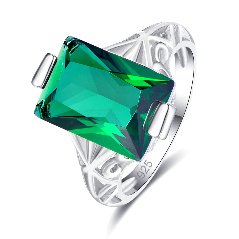 YAZILIND Square Shape Green Big Cubic Zirconia Wedding Statement Ring 925 Silver Plated Women Engagement Jewellery Party(P 1/2)