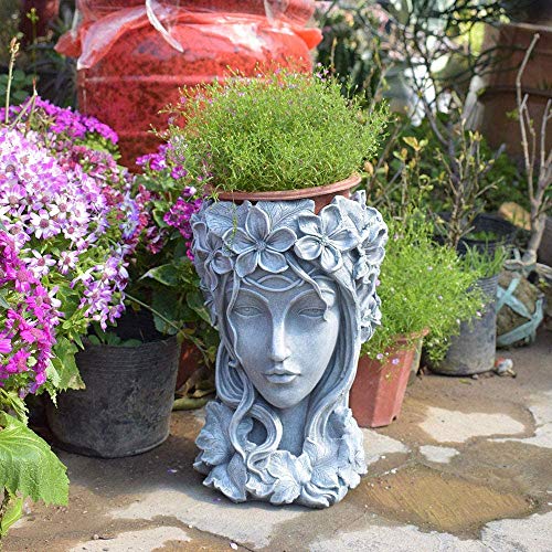 Sungmor Creative Goddess Head Planter Statue For Garden Ornaments | 9×9×14 Inch Premium Resin | Cool Face Large Diameter Flower Pot For Patio Lawn Garden Yard Decor #TOP3