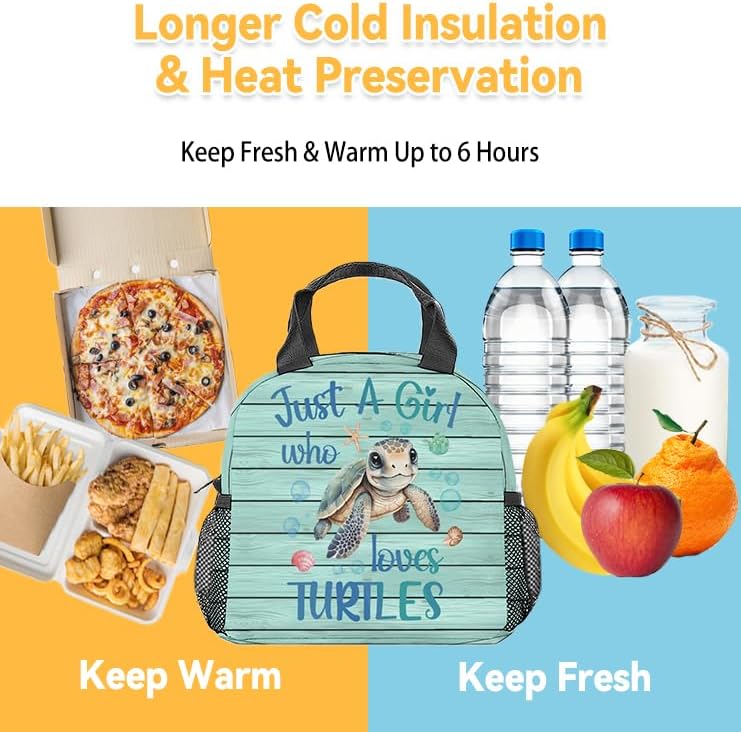 Miniatura 6 de Lonchera de tortuga marina para niñas y niños, pequeñas bolsas de almuerzo aisladas, bonita lonchera reutilizable para niños, bolsas de almuerzo