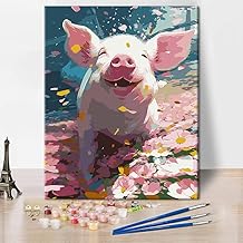 Paint by Numbers for Adults Piglet Paint by Numbers Kits Flower Pink Pig Paint by Numbers Artwork Daisy Number Painting Art Lady Painting Kits for Wall Art at Home 16 x 20 Inches