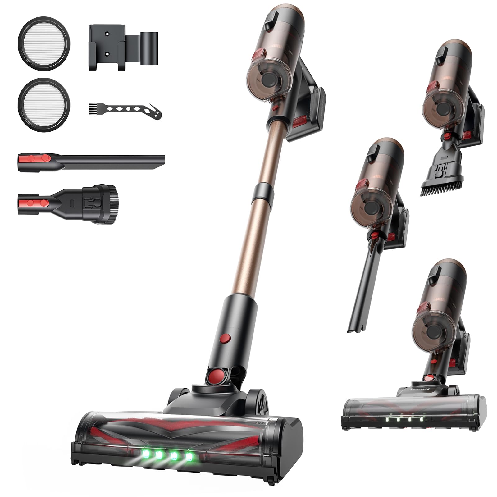 Proscenic P11 Ultra+ Cordless Vacuum Cleaner, 55KPa 50Mins Lightweight Self-Standing, Stick Vacuum with Wall Mount, Anti-Tangle Brush, Adjustable Telescopic Pole, for Pet Hair, Hard Floor & Carpet
