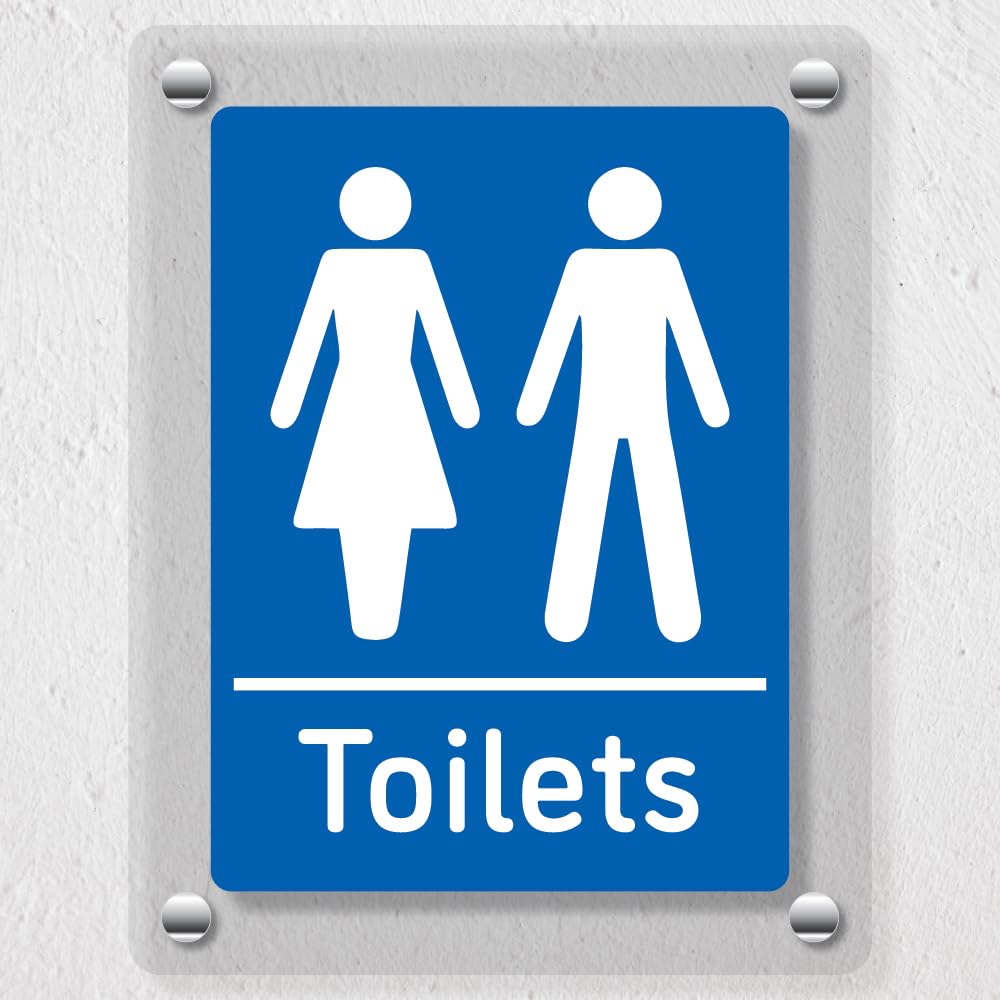V Safety Toilets Blue - 200 x 300 mm - Acrylic Perspex Cast Clear Safety Sign