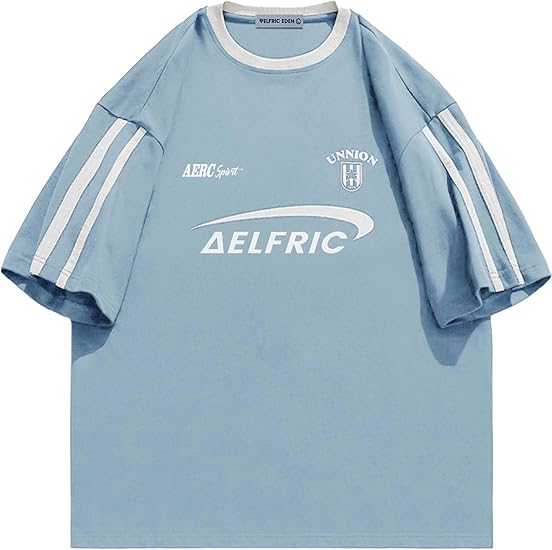 Aelfric Eden Graphic Tees Y2k Women Oversized T Shirts Striped Patchwork Crewneck Unisex Streetwear Tops