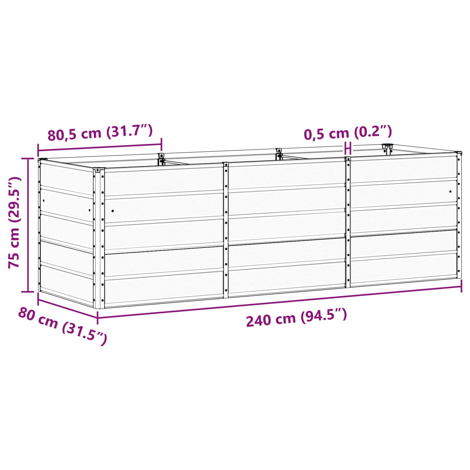 Donica Jasnoszary 240 x 80 x 75 cm Stal nowoczesna donica ogrodowa tarasowa wytrzymała stal industrialny design minimalistyczny pojemnik na rośliny duża ozdoba zewnętrzna i wewnętrzna łatwy montaż