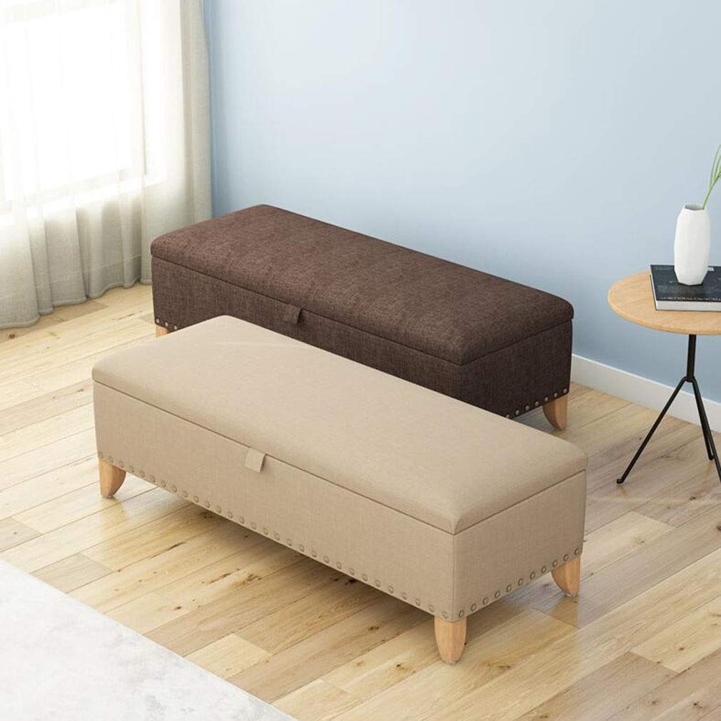Banquette de rangement nordique 100cm en tissu avec repose-pieds en bois massif robustes