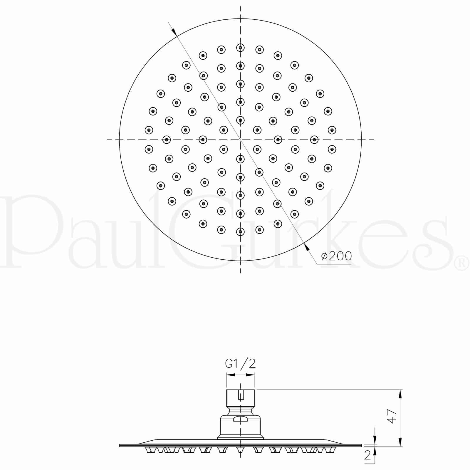Ducha de Cabeza 20 cm Acero Inoxidable con Brazo de Ducha, Acabado Pulido Brillante, Brazo de Latón 33 cm, Rosca 1/2 Pulgadas
