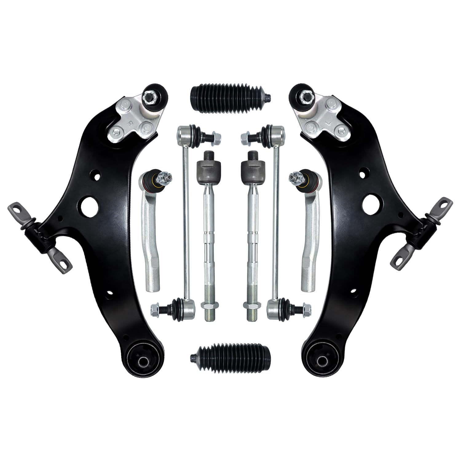 HAWK BROTHER 12 Pcs Suspension Kit Front Lower Control Arm Ball Joint Sway Bar Stabilizer Outer & Inner Tie Rod Bellows Replacement For Toyota