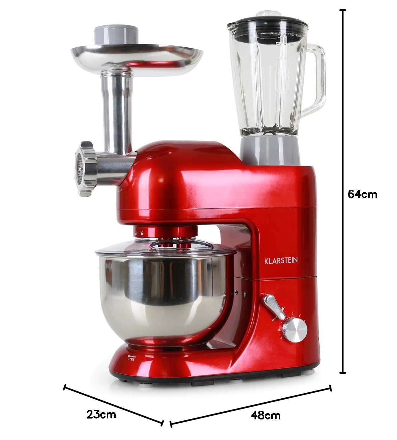 Klarstein Robot Patissier Multifonctions, Batteur sur Socle, Bol 5L, Robot Cuisine 1800W, Blender 1.5L, Multifonction Petrin Boulangerie, Hachoir à Viande, Batteur Electrique Cuisine, 6 Vitesses
