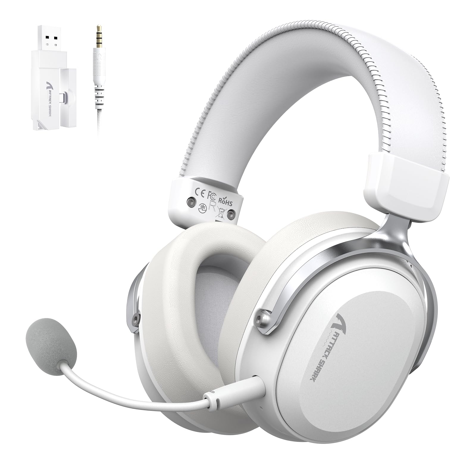 ATTACK SHARK L30PRO Cuffie Gaming Wireless, Audio Surround 7.1, Modalità EQ, Driver 50 mm, Connettività Tripla, Batteria 1100 mAh, Over Ear con Microfono Rimovibile per PC - Bianco - 2
