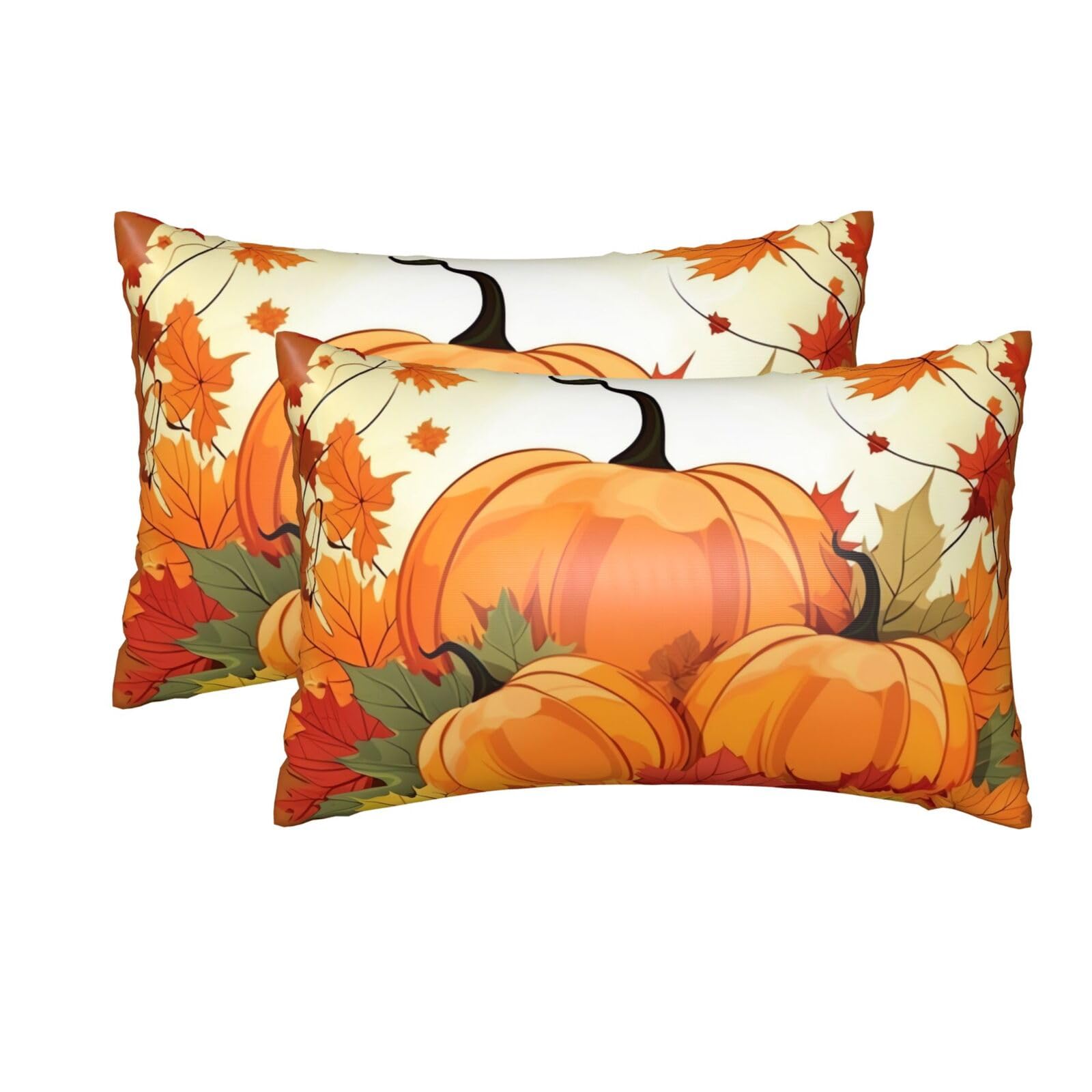 2 Pack Queen Silk Pillow Cases with Hidden Zipper, Luxury Soft Satin Pillow Covers for Hair and Skin, Autumn Pumpkin Maple Leaves Pillowcases 20"x30" Bed Pillow Protectors Cover for Sleeping Gifts