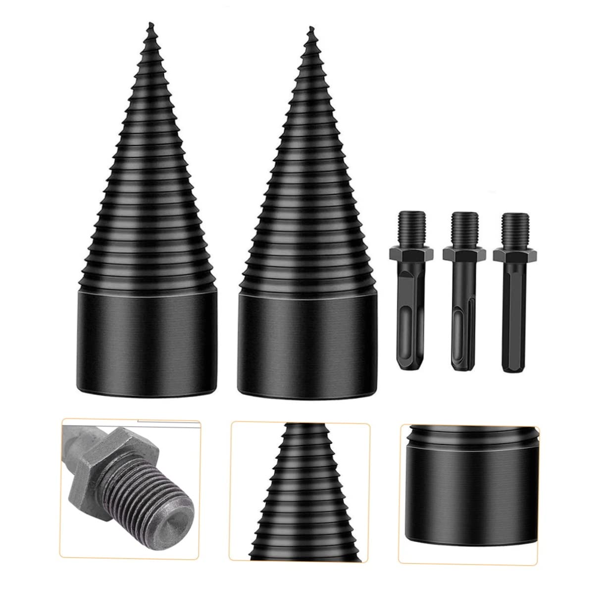 Yardwe Spaccalegna a Cono per Legno, Punta da Trapano in Acciaio Nero, Separazione Rapida dei Tronchi, per Quercia e Legna da Ardere
