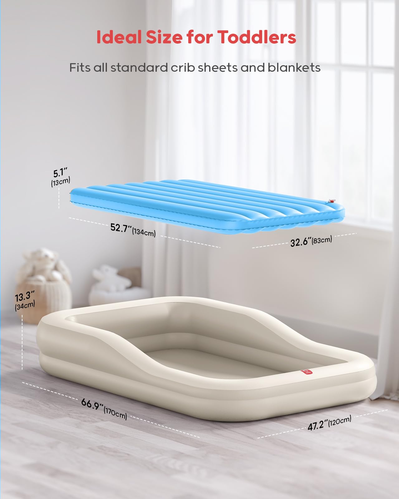 QPAU Inflatable Toddler Travel Bed, color caqui y azul