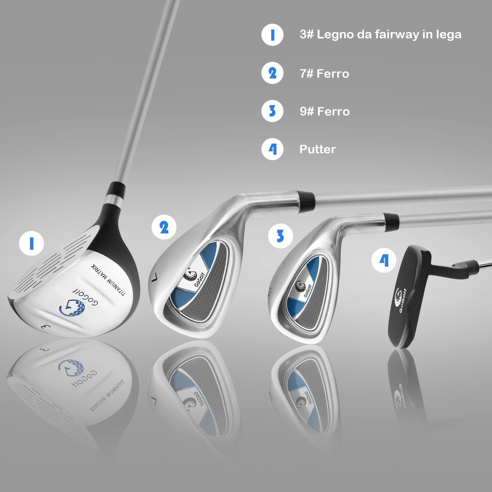 COSTWAY Set di Mazze da Golf per Bambini 8-10 Anni, con Legno da Fairway 3, Ferri 7 e 9, Putter, Coprimazze, Sacca da Golf, Perfetto per Bambini e Bambine