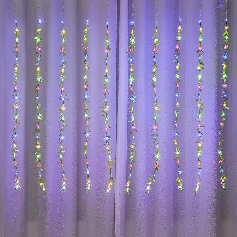 Image of URM LED Vine Curtain Lights Plug-in for Decoration, Multicolor Fairy String Lights with Artificial Leaves, Wall Hanging Lights for Room, Bedroom, Balcony, Wedding, Diwali, Party Decor
