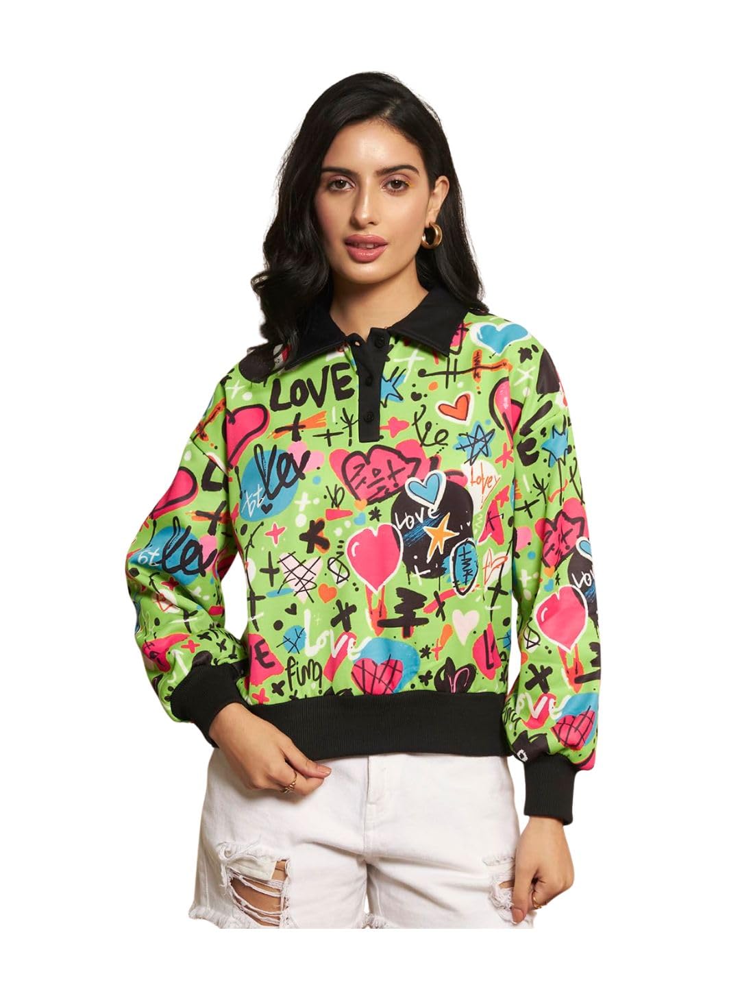Women Printed Multicolor Sweatshirt - Fleece Full Sleeve Fashion for Office, Casual, Festive & Party (12231)-image-32