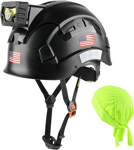 GREEN DEVIL Casco de seguridad con luz recargable para faros delanteros y forro para casco, correa para barbilla, para hombre, ventilada, para