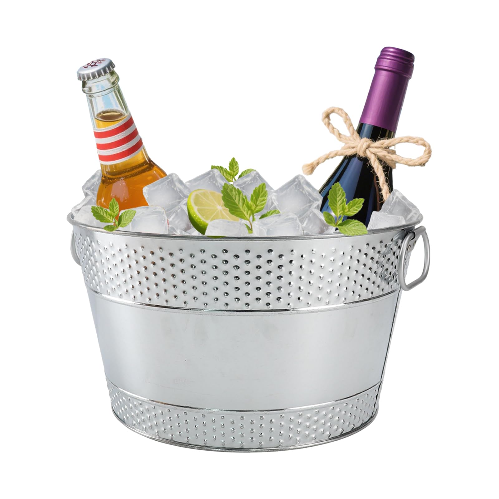 Cubo de hielo de metal galvanizado para bebidas, cubos de bebidas, enfriador grande para vino, cerveza, champán, cócteles, catering, bares, fiestas, eventos al aire libre (plateado, 1 unidad)