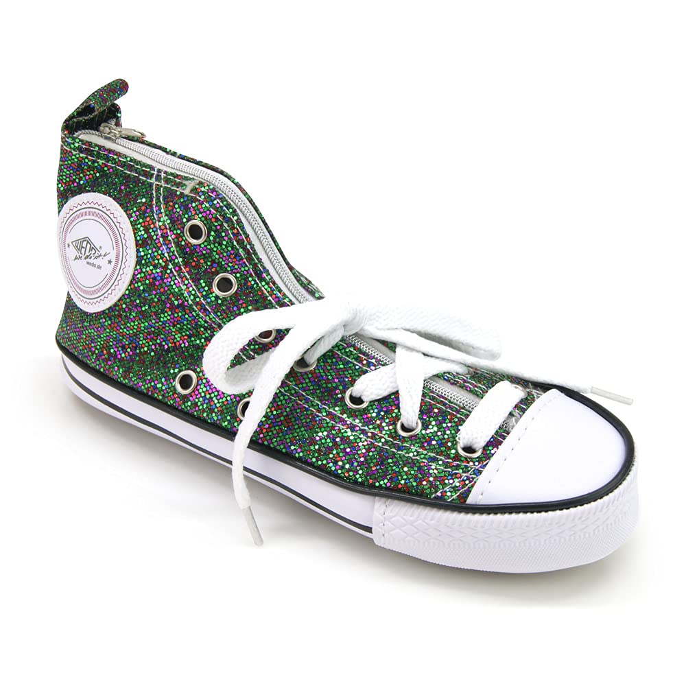 WAYTEX 931272V Pencil Case Basket Shape 23 x 8 x 11 cm with Green Sequins and White Laces