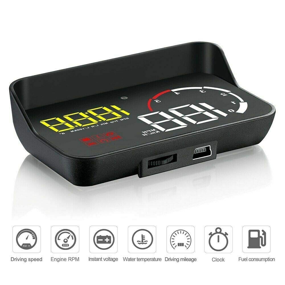 Display HUD per auto, Riloer Car Head Up Display Proiettore Tachimetro digitale con schermo HD da 5,5 pollici, RPM, Tensione, Allarme di velocità eccessiva, Allarme guasto motore, Blu