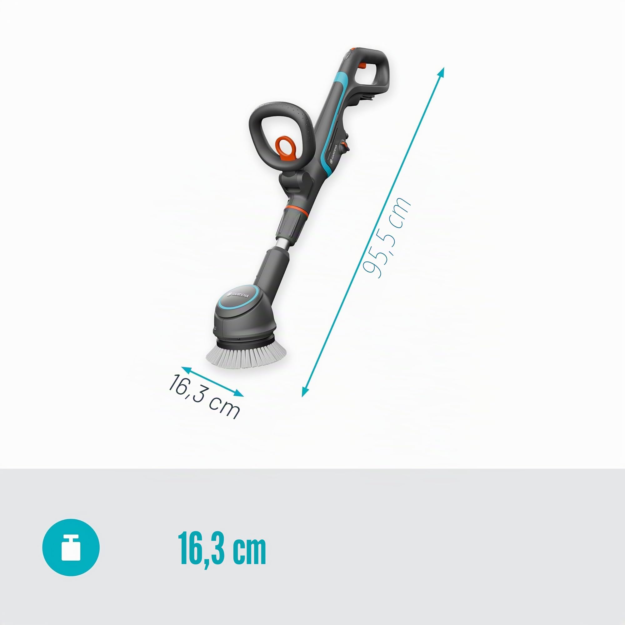 Gardena Nettoyeur de terrasse AquaBrush 18V / P4A - Compact - sans Chargeur ni Batterie: Extérieur, Commande à Un Bouton, Nettoyage Vertical, Ergonomique et réglable, sans Fil (14840-55)