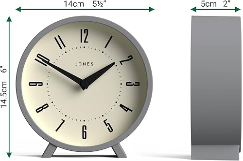 Miniatura 4 de JONES CLOCKS Reloj de escritorio Venus  Diseño redondo moderno  Gris  Elegante aspecto retro para estante, mesa, mantel o mesita de noche