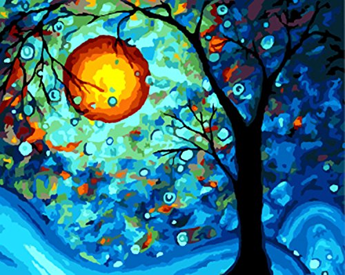 [Framless]Diy Oil Painting Paint by Number Kit for Adult Kids-Linen Material- Dream Tree by Van Gogh 16x20 Inch