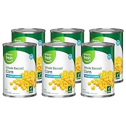 Amazon Fresh, Canned Whole Kernel Corn No Salt Added, 15.25 Oz (Pack of 6)