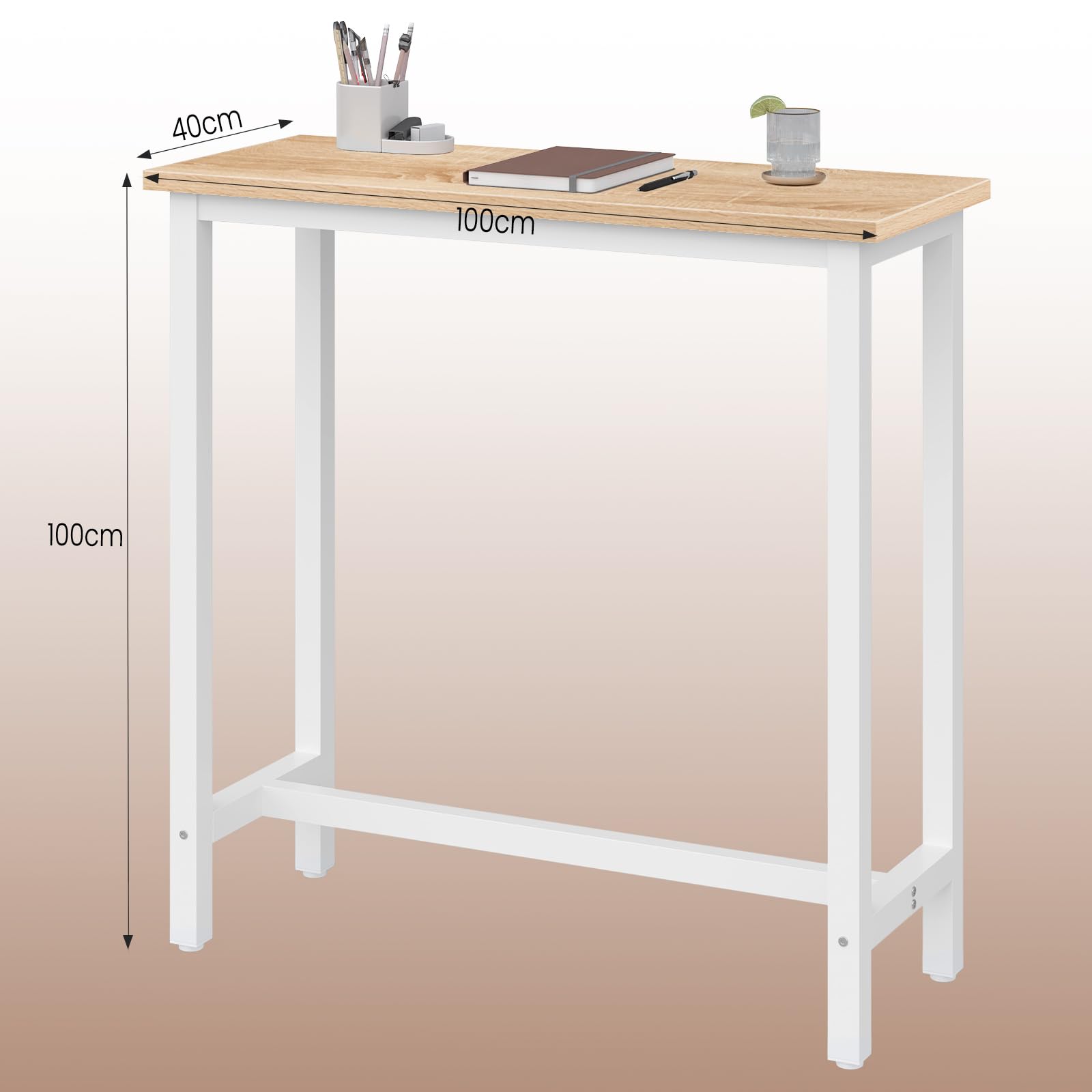 WOLTU Table de Bar Étroite et Haute 100x40x100cm, Table à Manger avec Structure en Métal, Robuste, Chêne Clair