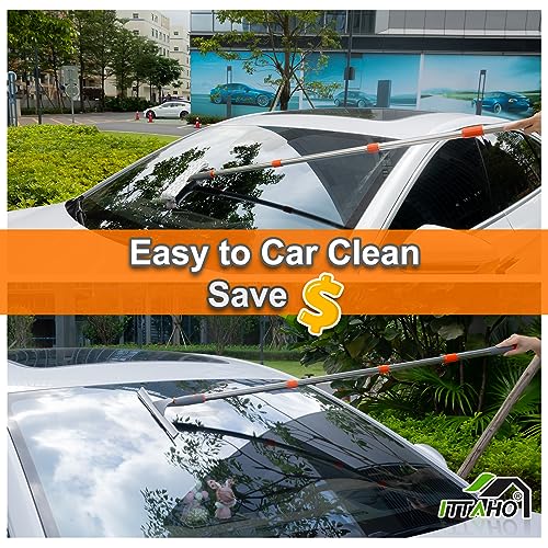 Image of Squeegee for Window Cleaning,12 inch Squeegee and 11 inch Microfiber Scrubber Combi with Stainless Steel Pole,Extendable Window Cleaner for Car,Sliding Door,Shower Glass Door-Swivel Style-2 Pads
