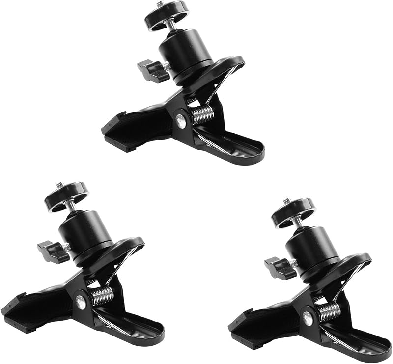 Foto&Tech 3 Pieces Metal Tripod Clip Clamp Mount 360 Mini Ball Head 1/4 Inch Screw Compatible with HTC Vive Base Station Lighthouse Canon Nikon Flash Lighting Speedlite DSLR Camera