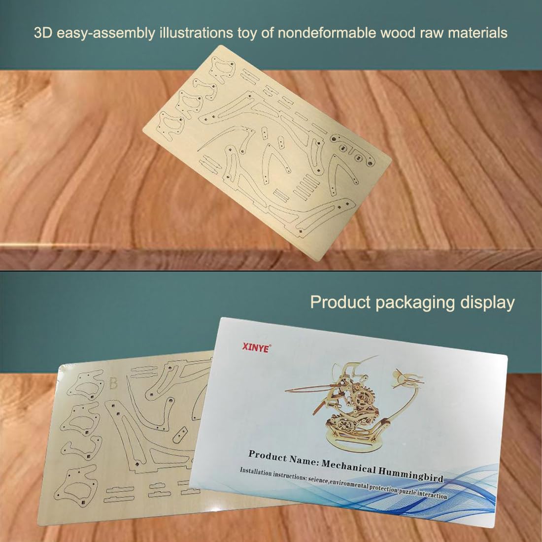 3D Wooden Mechanical Hummingbird Puzzle - 200+ Pieces, Colored DIY Model