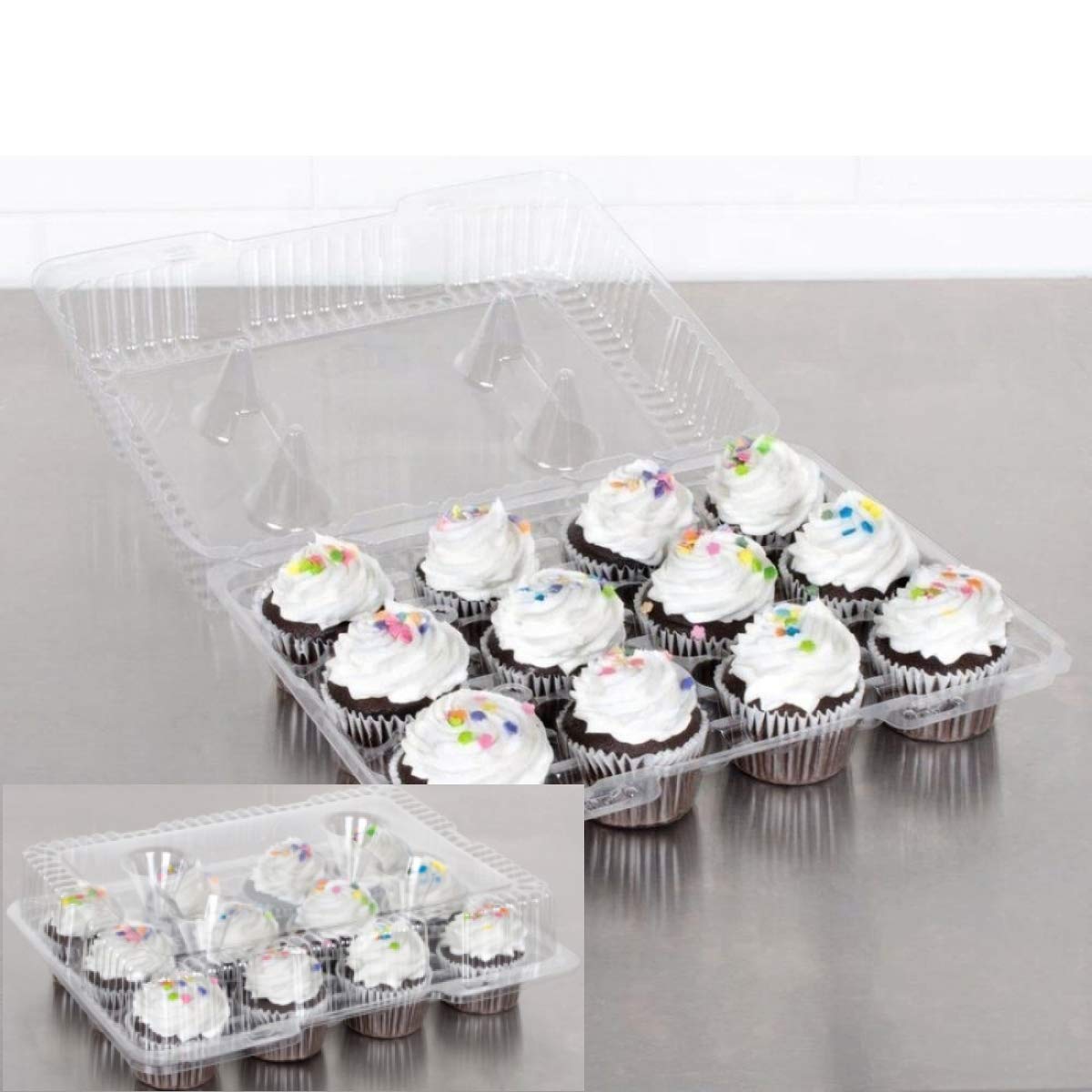 Cupcake-Boxen mit 12 Mulden, 12 Cupcake- und Muffin-Behälter, 12 Stück, Cupcake-Behälter, Kunststoff, Einweg-Dutzend Cupcake-Behälter, 12 Stück (12 Fächer)
