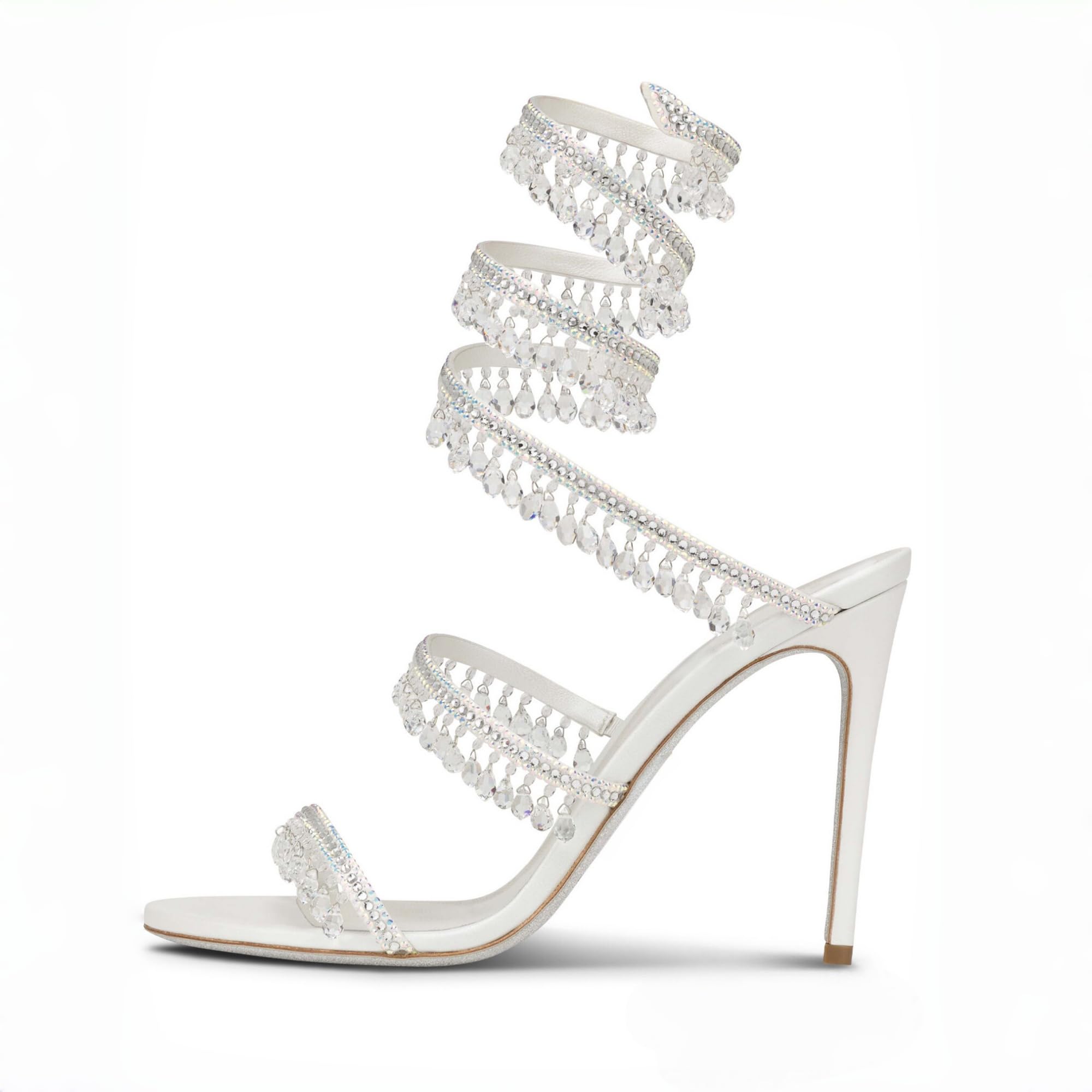 Fuazuzu Rhinestone Wrap Around Strappy Stiletto High Heels for Women, Open Round Toe Lace Up Heeled Sandals for Wedding Prom Party Dress: 9 Red