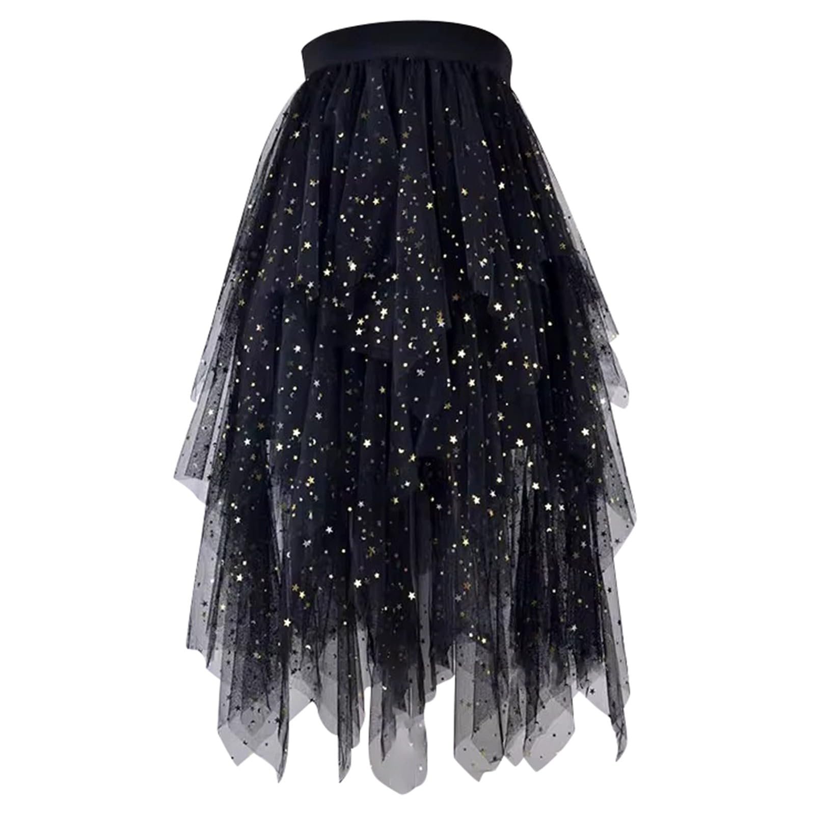 Tulle Skirt Women's Tulle Skirts High Low Layered Puffy Fairy Skirt Tulle Skirts A-line Irregular Midi Long Tutu Skirt with Glitter Sequins Ballet Tutu Prom Party Carnival Costume, #101-black sequins