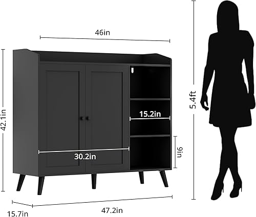 Miniatura 2 de DIYART Armario de almacenamiento de zapatos de roble que se ajusta hasta el tamaño de zapato 16, armario de zapatos de 5 niveles con puertas y