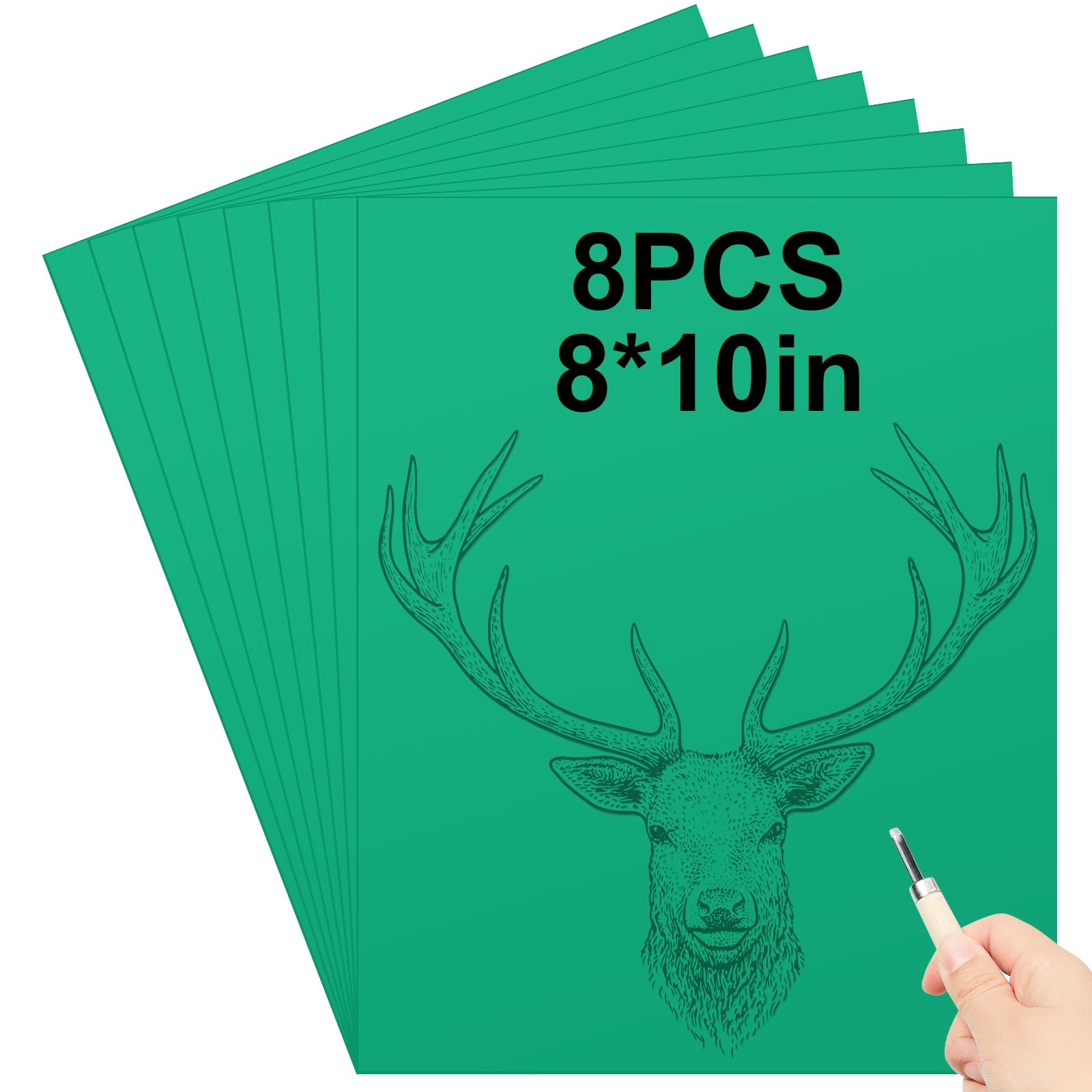 Yeaqee 8 Pcs 8 x 10 Inch Linoleum Blocks for Printmaking, Green