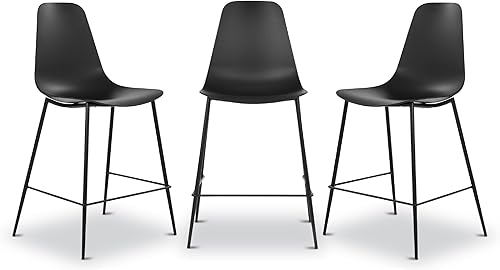 POLY & BARK Taburete Isla - Juego de 3 taburetes en color negro