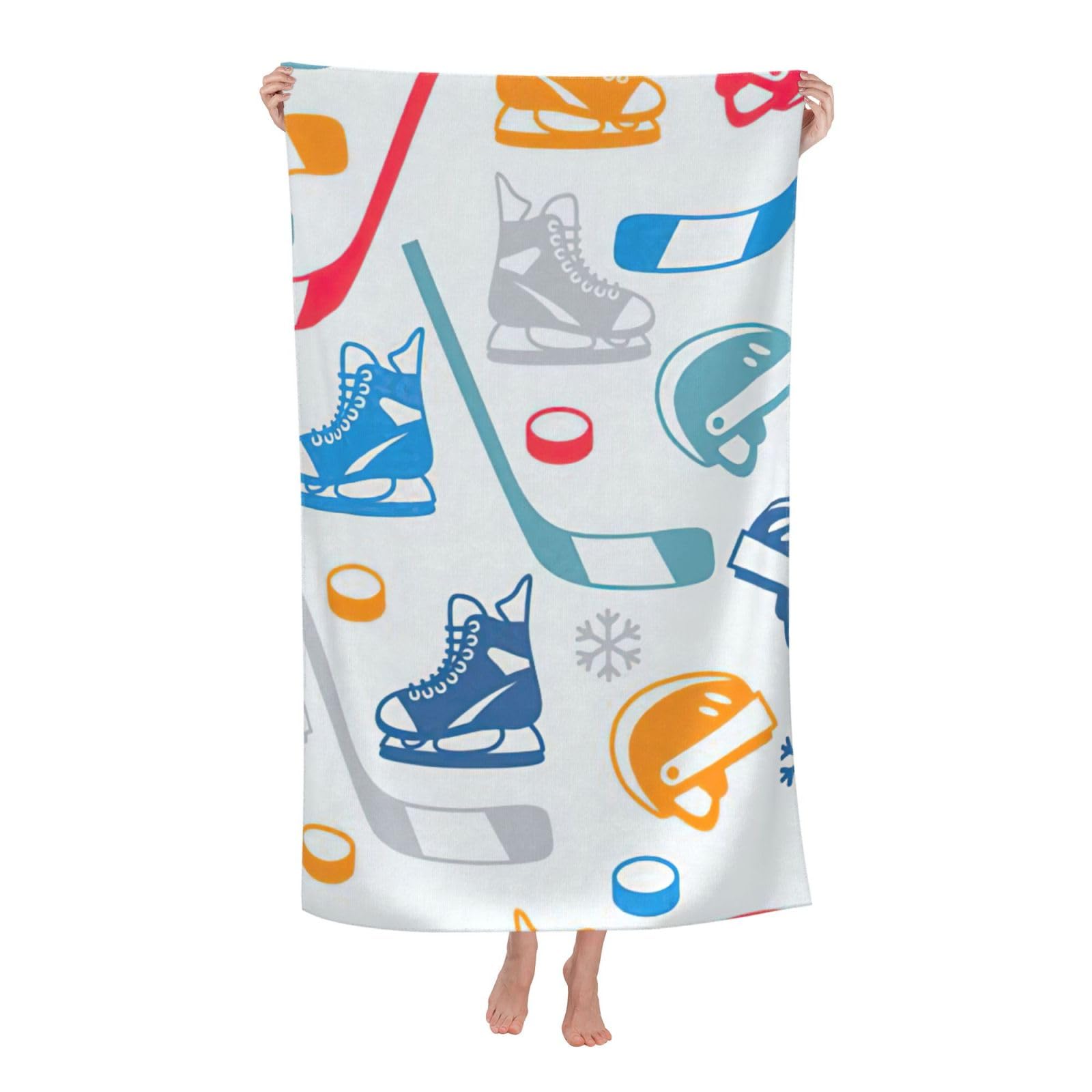 NImongt Hockey Elements Creative Patterned Print Oversized Adult Beach Towel For Travel Weekend Getaways Festivals Camping Trips