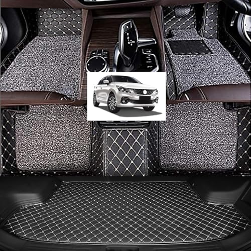 Image of Vahan Expo Premium 7D Car Mat Full Set for Baleno New Petrol with Boot Mat || Luxury Double-Stich 7D Car Floor Mat Complete Set || 100% Waterproof and Washable || Black