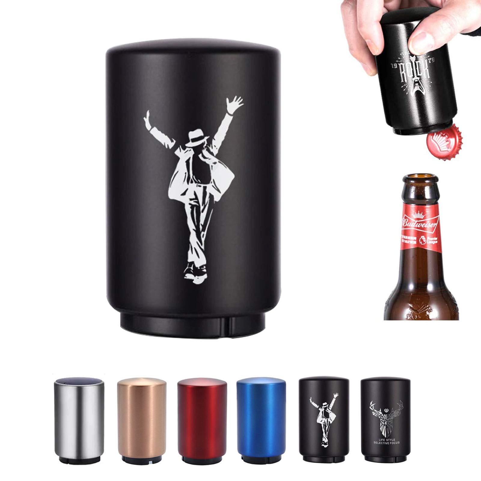 SUOXU Magnetic Automatic Bottle Opener,Beer Gift Men Father's Day,Stainless Steel Push Down Opener Weak Hands Arthritis Hands Beer Soda Cap Opener Kitchen Accessories,Christmas Gifts Stocking Fillers
