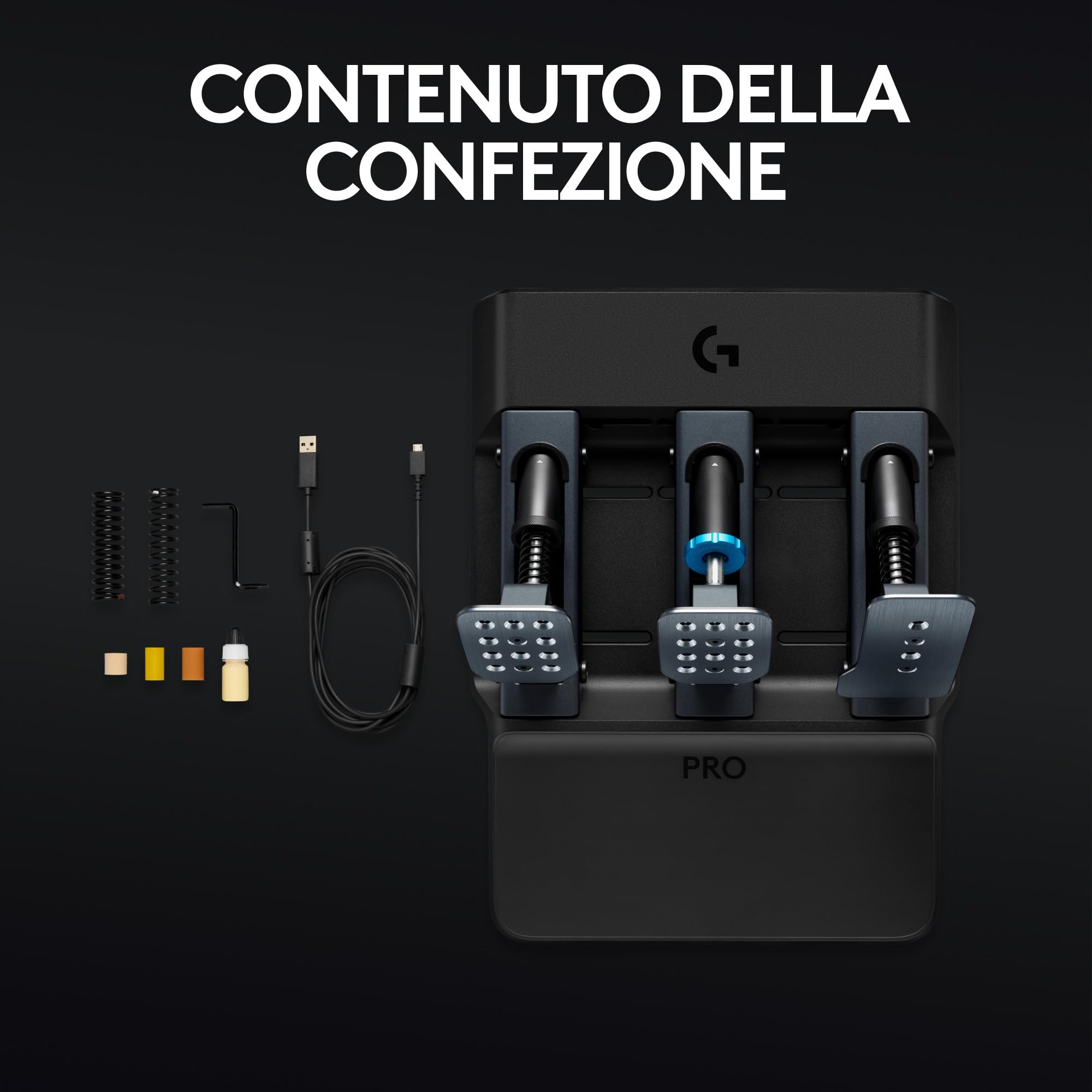 Logitech G PRO Racing Pedals - Pedali per simulazioni di corse con freno con cella di carico da 100 Kg, completamente personalizzabili, molle ed elastomeri intercambiabili, design modulare, Nero | Freno con cella di carico di 100 kg, molle ed elastomeri i