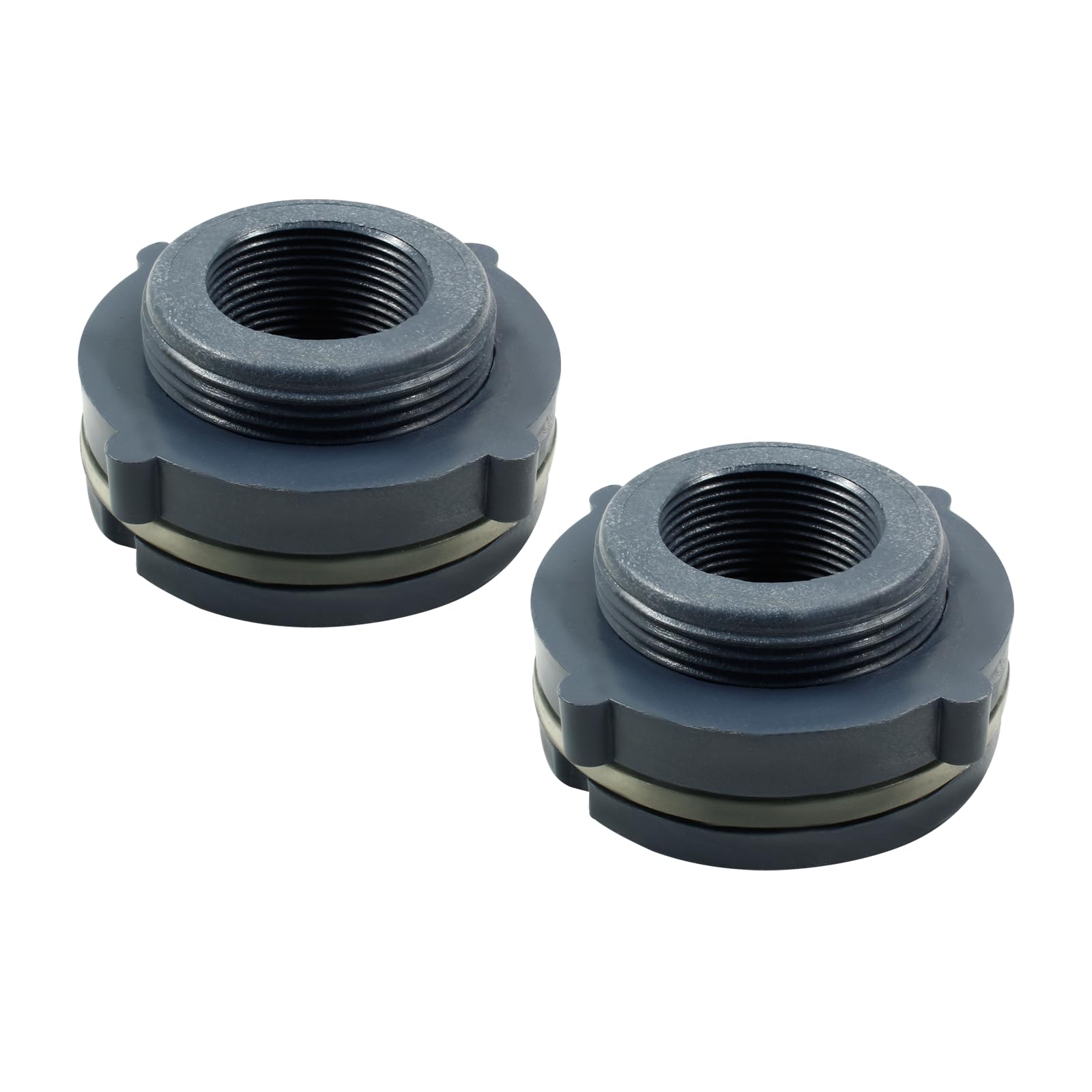 Suiwotin 2pcs NPT1 1/4 PVC Bulkhead Fitting, 1.25 Inch Plastic Water Tank Connector Threaded Thru-Bulk Pipe Fittings for Rain Barrels, Aquariums,