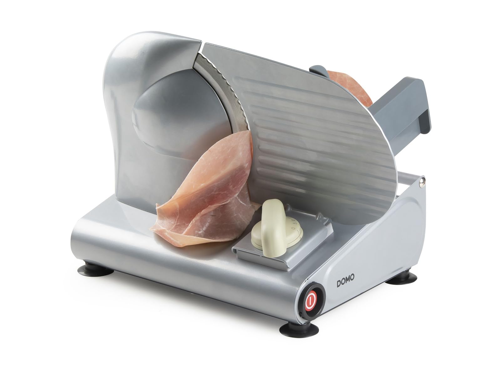 DOMO DO521S Allesschneider - Brotschneidemaschine für Brot, Aufschnitt oder Käse - Mit stufenlos einstellbarer Schnittstärke Ø 19 cm - bis 15 mm - Grau