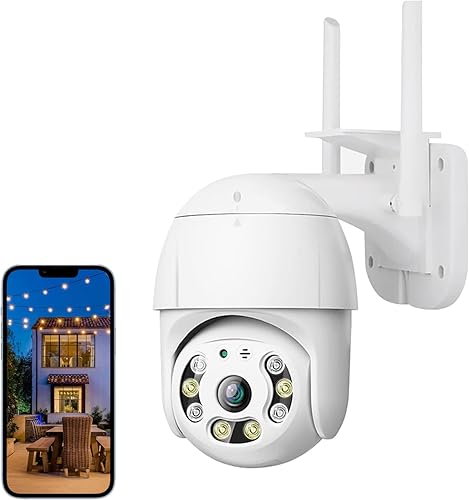 BUANIIH Cámara de seguridad para exteriores, cámaras para seguridad del hogar, PTZ 355 View 1080p Cámaras exteriores con visión nocturna a todo