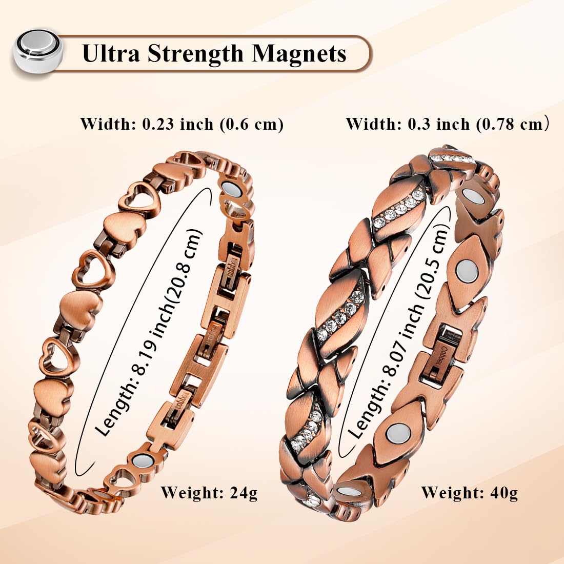 Vicmag Bracelets en cuivre pour femme, ensemble de bagues magnétiques